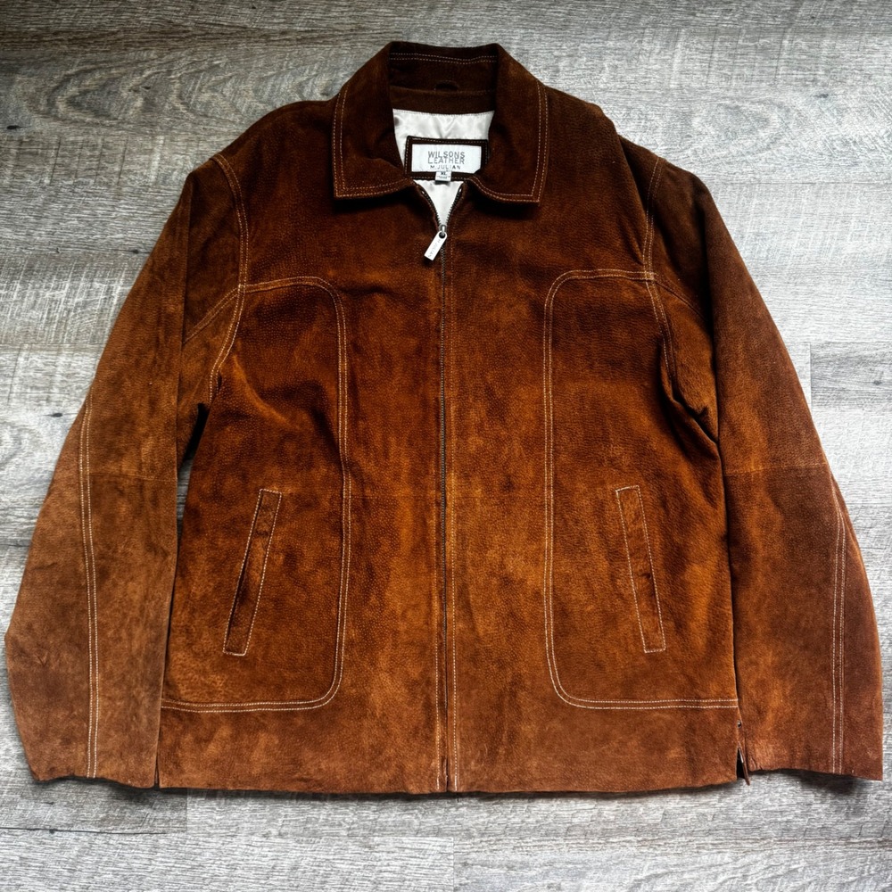 Wilsons Leather M. Julian Suede Jacket XL Regular Brown Contrast Stitching